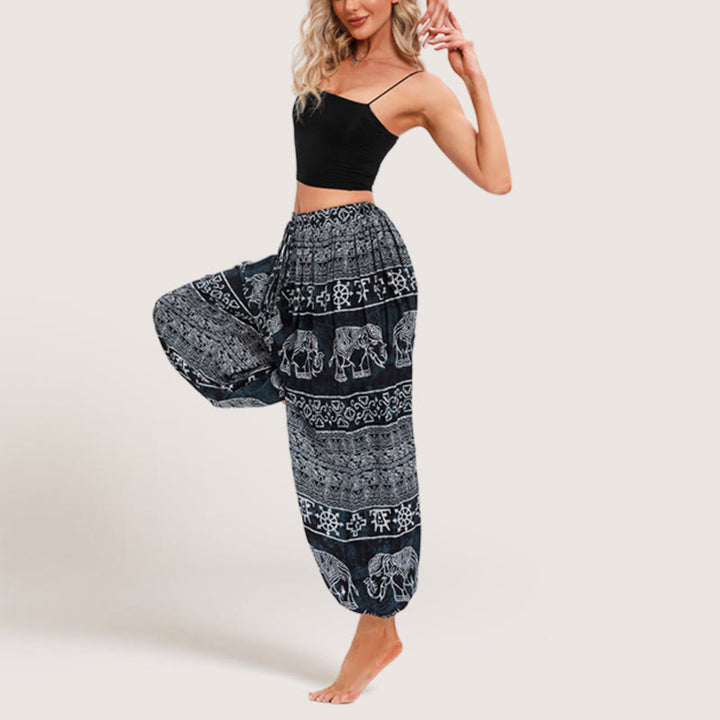 Pantalon bouffant de yoga Olivenorma Boho Elephant