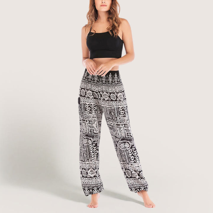 Pantalon de yoga noir bohémien Olivenorma à revers