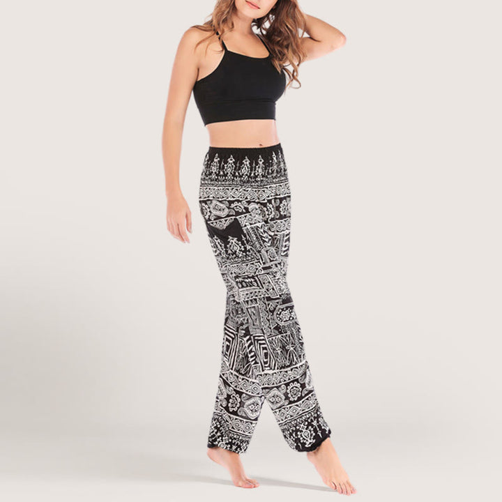 Pantalon de yoga noir bohémien Olivenorma à revers