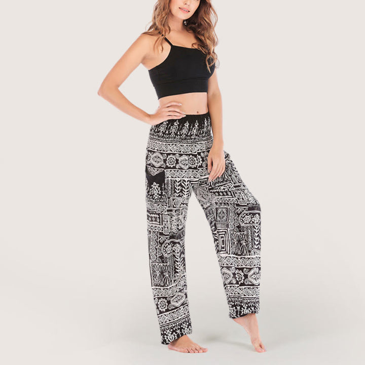 Pantalon de yoga noir bohémien Olivenorma à revers