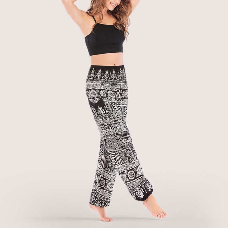 Pantalon de yoga noir bohémien Olivenorma à revers