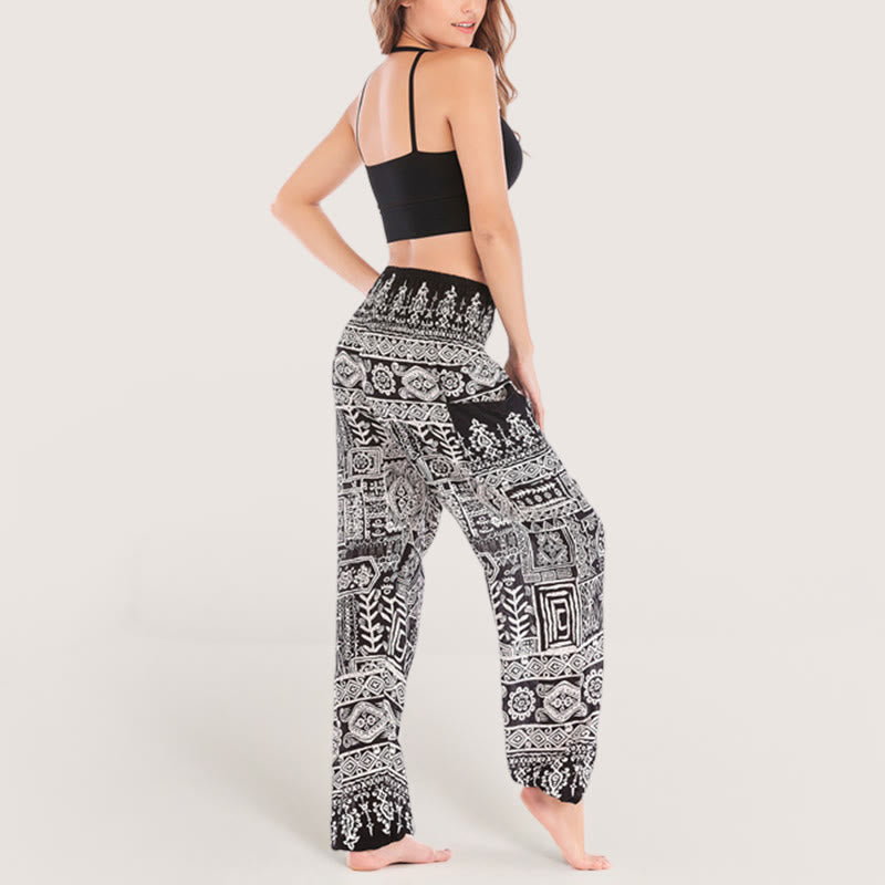 Pantalon de yoga noir bohémien Olivenorma à revers