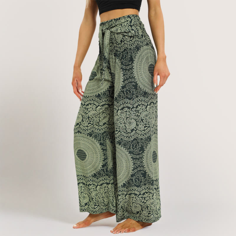 Pantalon de yoga à jambe large Olivenorma Mandala Boho - Vert - Taille unique - image 0