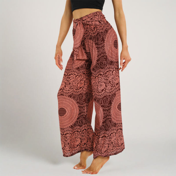 Pantalon de yoga à jambe large Olivenorma Mandala Boho - Rouge - Taille unique - image 8