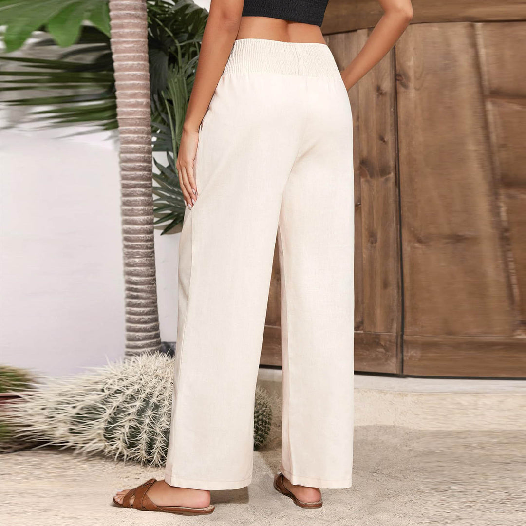 Pantalon de détente Olivenorma uni, coupe ample, taille haute, jambes larges, avec poches - image 7