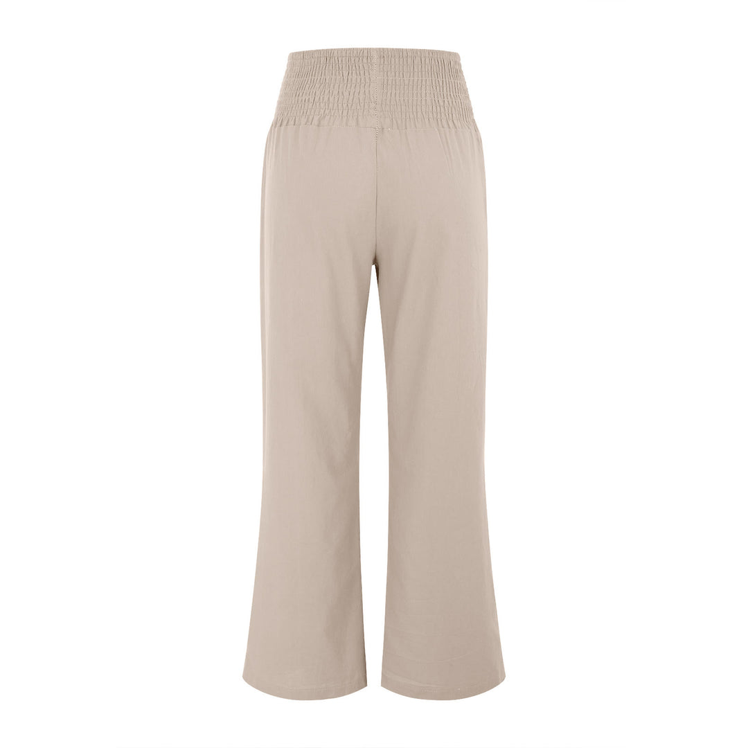 Pantalon de détente Olivenorma uni, coupe ample, taille haute, jambes larges, avec poches - image 4