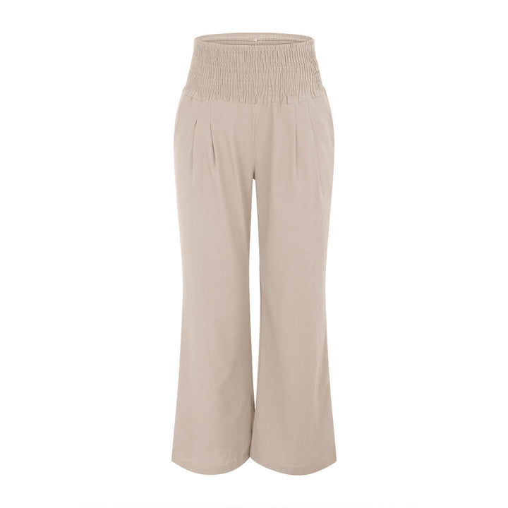 Pantalon de détente Olivenorma uni, coupe ample, taille haute, jambes larges, avec poches - image 3