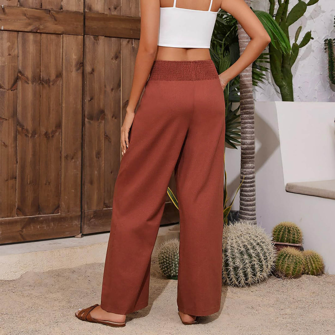 Pantalon de détente Olivenorma uni, coupe ample, taille haute, jambes larges, avec poches - image 18