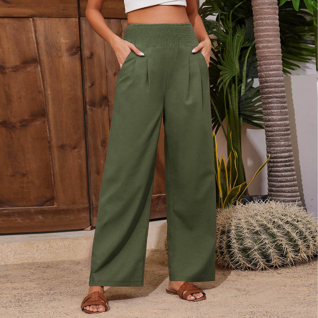Pantalon de détente Olivenorma uni, coupe ample, taille haute, jambes larges, avec poches - Vert - XXL - image 22