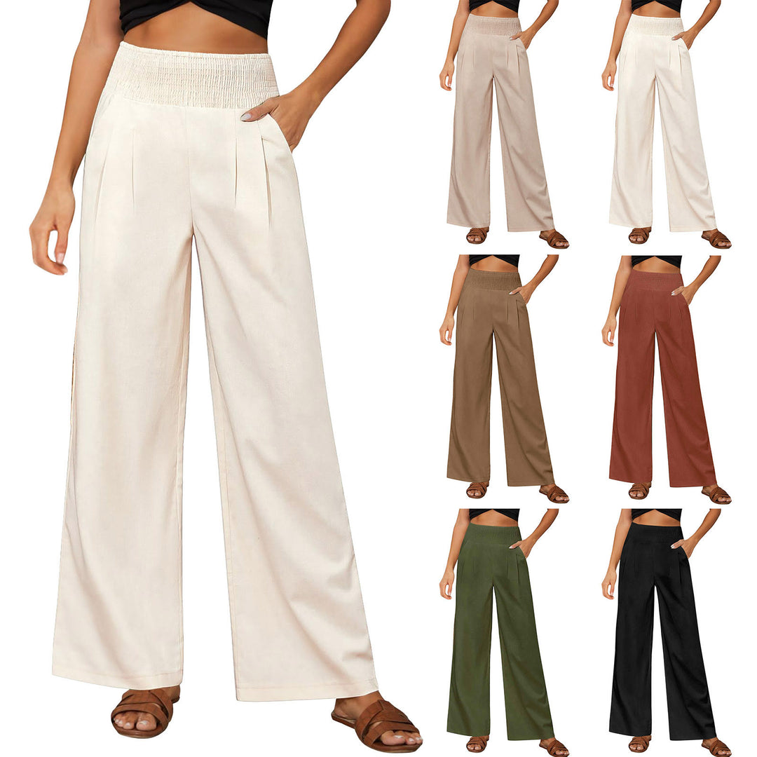 Pantalon de détente Olivenorma uni, coupe ample, taille haute, jambes larges, avec poches - image 32