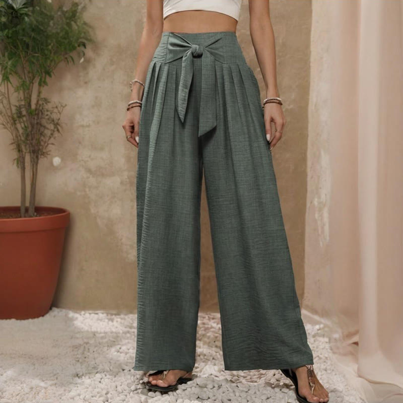 Pantalon ample taille haute à jambes larges et ajustable Olivenorma pour femme - Vert - XXL - image 6