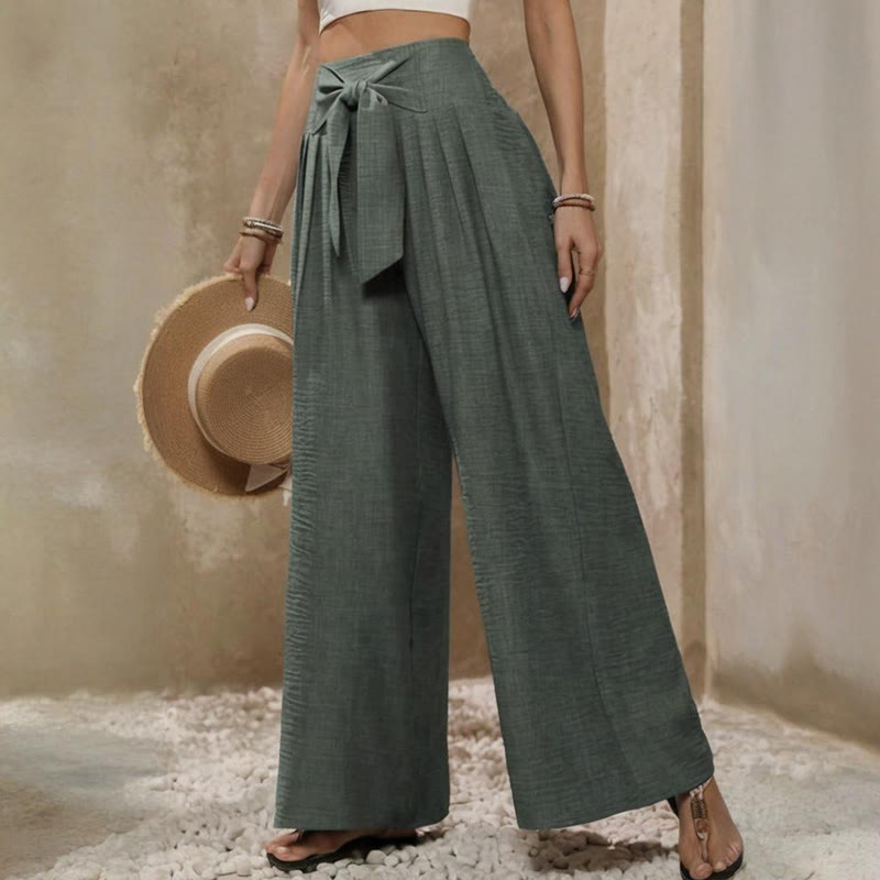Pantalon ample taille haute à jambes larges et ajustable Olivenorma pour femme - image 7