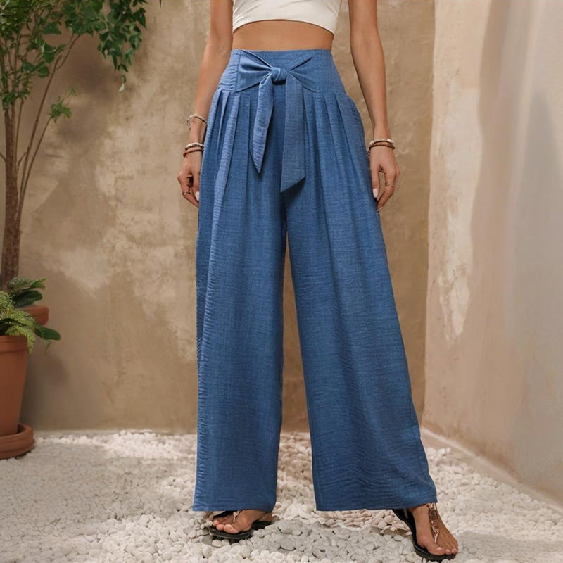 Pantalon ample taille haute à jambes larges et ajustable Olivenorma pour femme - Bleu - XXL - image 1