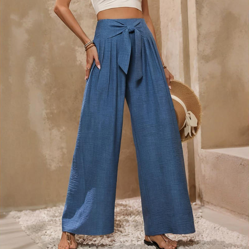 Pantalon ample taille haute à jambes larges et ajustable Olivenorma pour femme - image 2