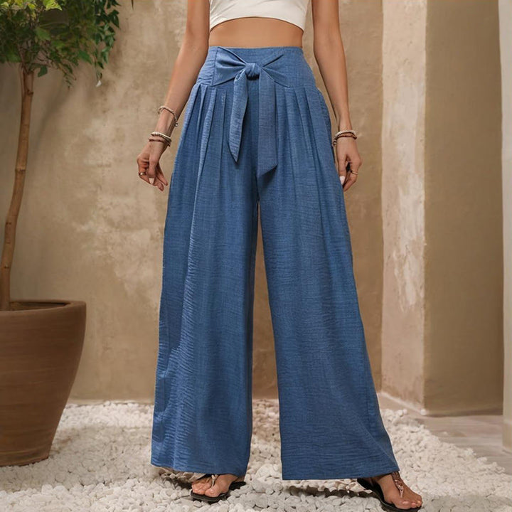Pantalon ample taille haute à jambes larges et ajustable Olivenorma pour femme - image 5