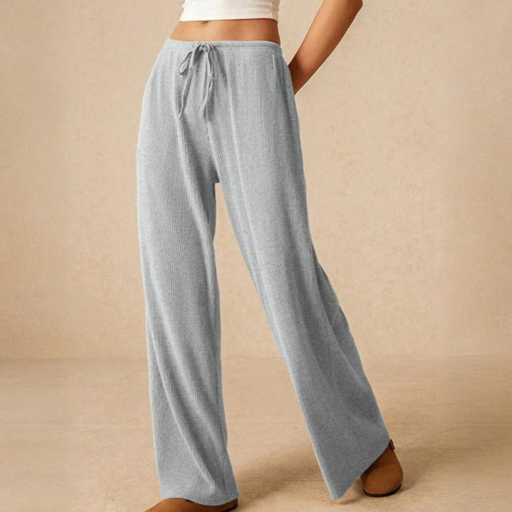 Pantalon droit taille haute décontracté Olivenorma uni pour femme, élastique à enfiler - SkuBlue - L - image 6