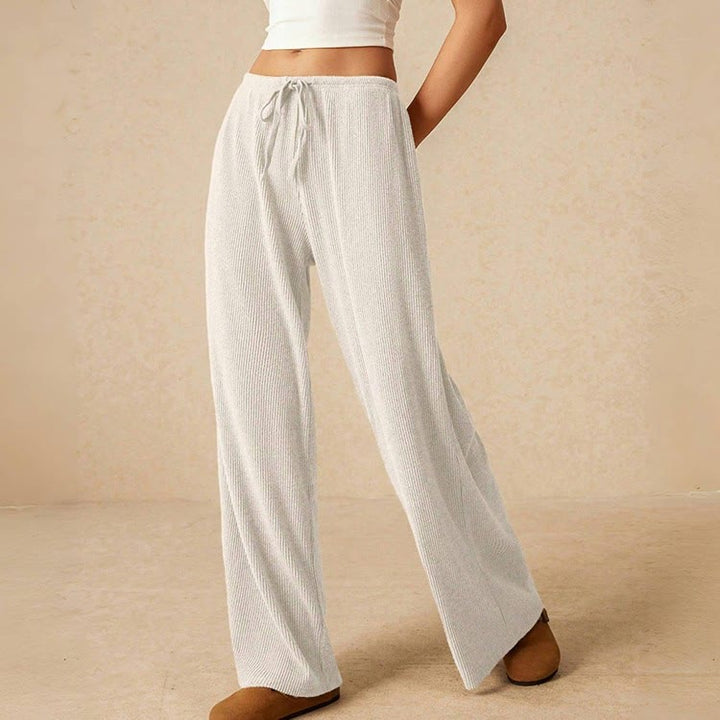 Pantalon droit taille haute décontracté Olivenorma uni pour femme, élastique à enfiler - Blanc - L - image 10