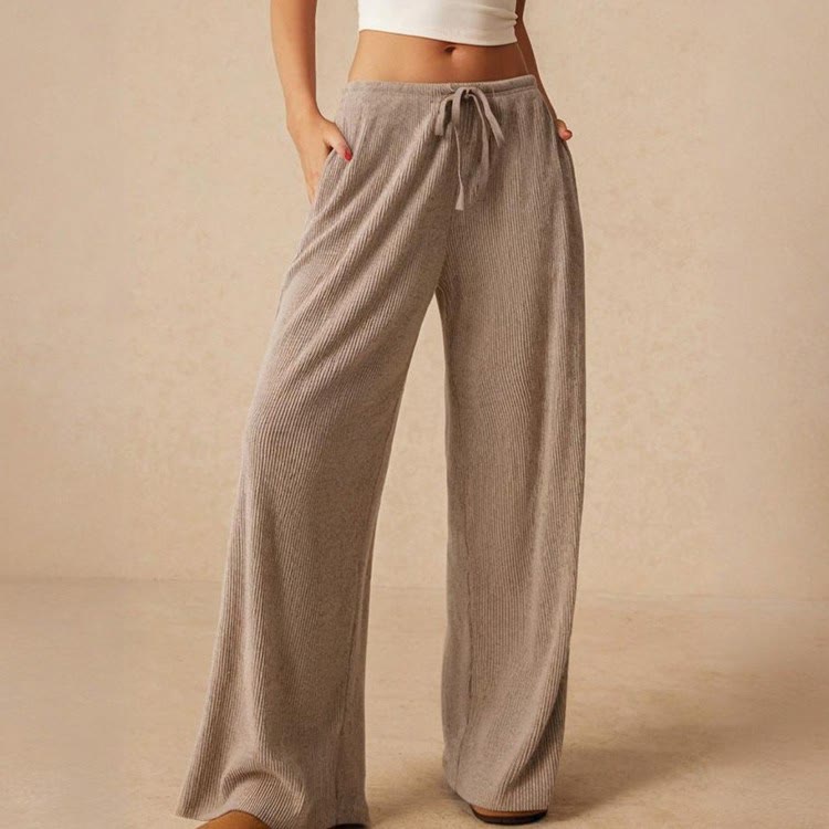 Pantalon droit taille haute décontracté Olivenorma uni pour femme, élastique à enfiler - image 1