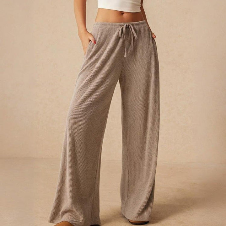 Pantalon droit taille haute décontracté Olivenorma uni pour femme, élastique à enfiler - image 1