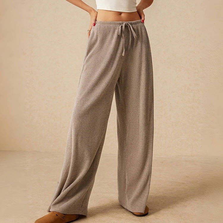 Pantalon droit taille haute décontracté Olivenorma uni pour femme, élastique à enfiler - image 3