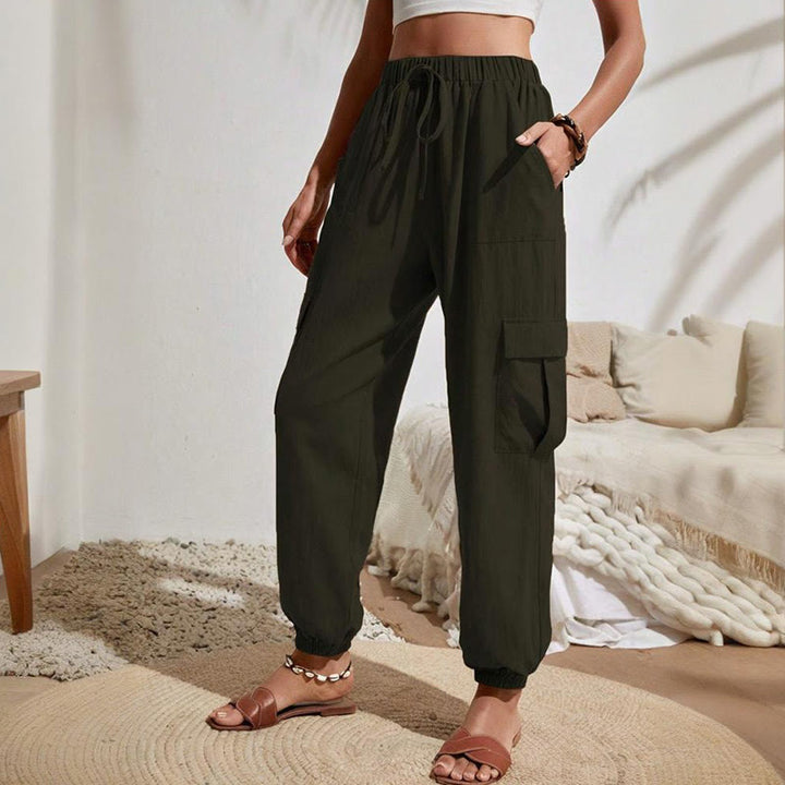 Pantalon cargo de randonnée taille haute à cordon de serrage pour femme Olivenorma - Vert olive foncé - XL - image 8