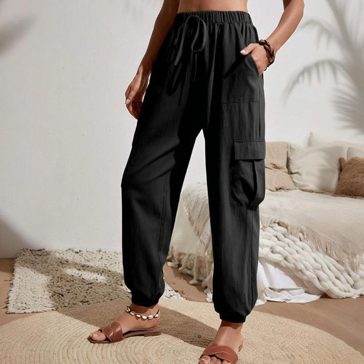 Pantalon cargo de randonnée taille haute à cordon de serrage pour femme Olivenorma - Noir - XL - image 4