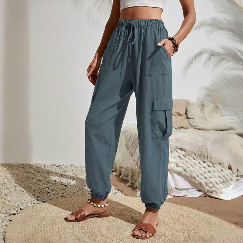 Pantalon cargo de randonnée taille haute à cordon de serrage pour femme Olivenorma - Bleu acier - XL - image 23