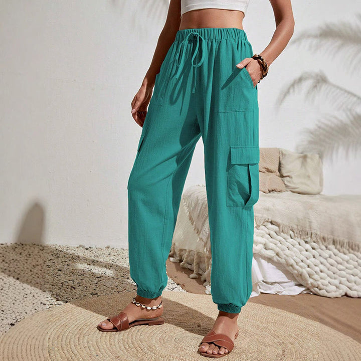 Pantalon cargo de randonnée taille haute à cordon de serrage pour femme Olivenorma - Turquoise foncé - XL - image 18