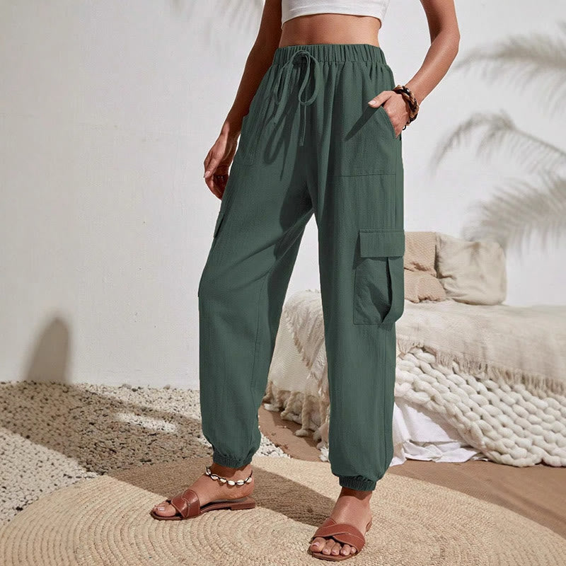 Pantalon cargo de randonnée taille haute à cordon de serrage pour femme Olivenorma - Vert de mer - XL - image 11