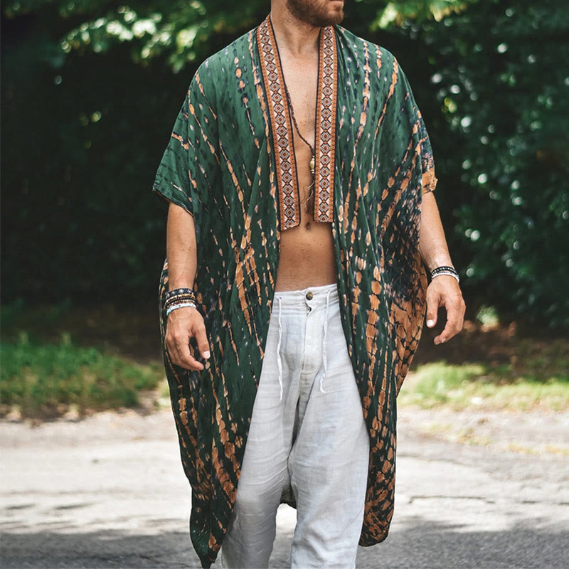 Cardigan de plage ample ouvert sur le devant pour homme Olivenorma - Vert - 4XL - image 1