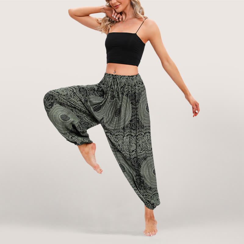 Pantalon sarouel fluide à taille élastique pour femme Olivenorma , imprimé bohème