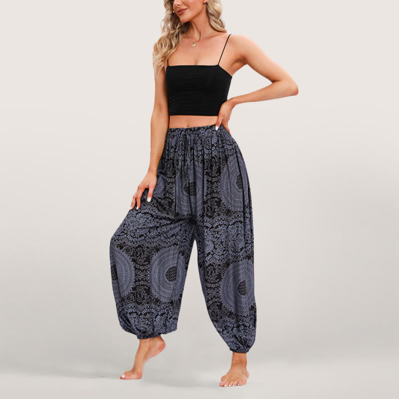 Pantalon sarouel fluide à taille élastique pour femme Olivenorma , imprimé bohème