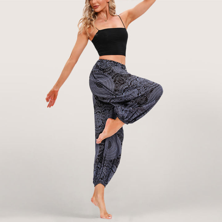 Pantalon sarouel fluide à taille élastique pour femme Olivenorma , imprimé bohème