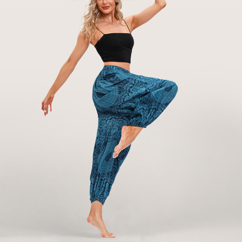 Pantalon sarouel fluide à taille élastique pour femme Olivenorma , imprimé bohème