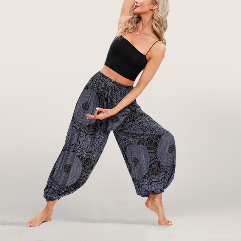 Pantalon sarouel fluide à taille élastique pour femme Olivenorma , imprimé bohème