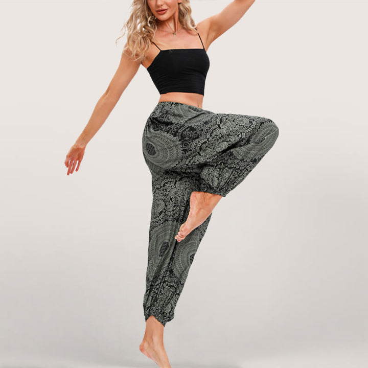 Pantalon sarouel fluide à taille élastique pour femme Olivenorma , imprimé bohème