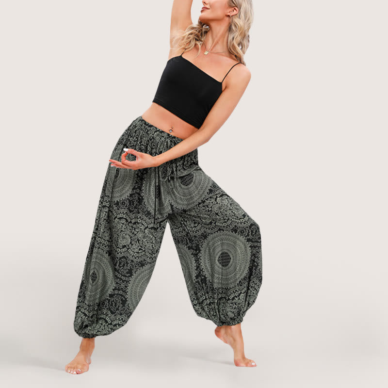 Pantalon sarouel fluide à taille élastique pour femme Olivenorma , imprimé bohème