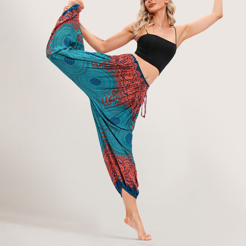 Pantalon sarouel à taille élastique Olivenorma Vibrant Boho Mandala pour femme