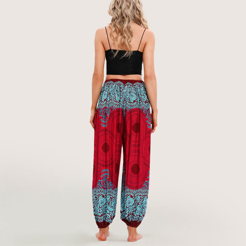 Pantalon sarouel à taille élastique Olivenorma Vibrant Boho Mandala pour femme