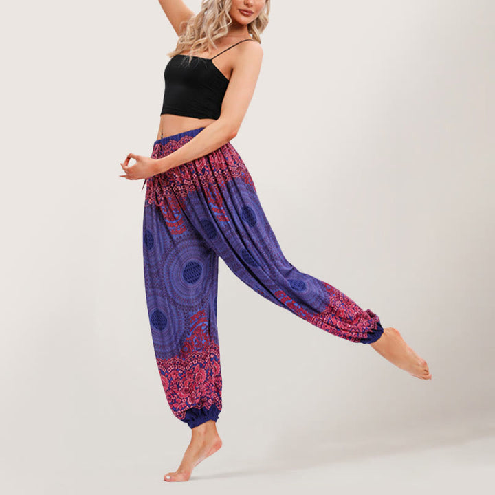 Pantalon sarouel à taille élastique Olivenorma Vibrant Boho Mandala pour femme