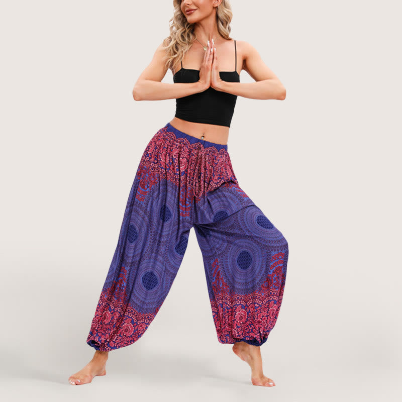 Pantalon sarouel à taille élastique Olivenorma Vibrant Boho Mandala pour femme