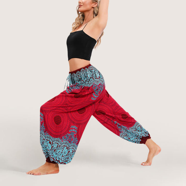 Pantalon sarouel à taille élastique Olivenorma Vibrant Boho Mandala pour femme