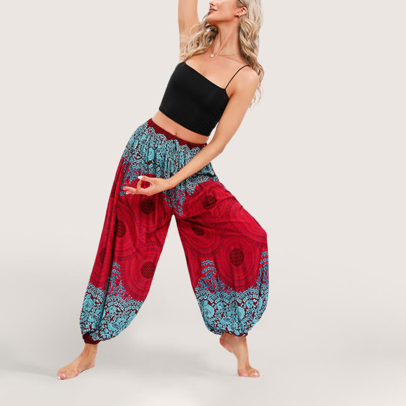 Pantalon sarouel à taille élastique Olivenorma Vibrant Boho Mandala pour femme