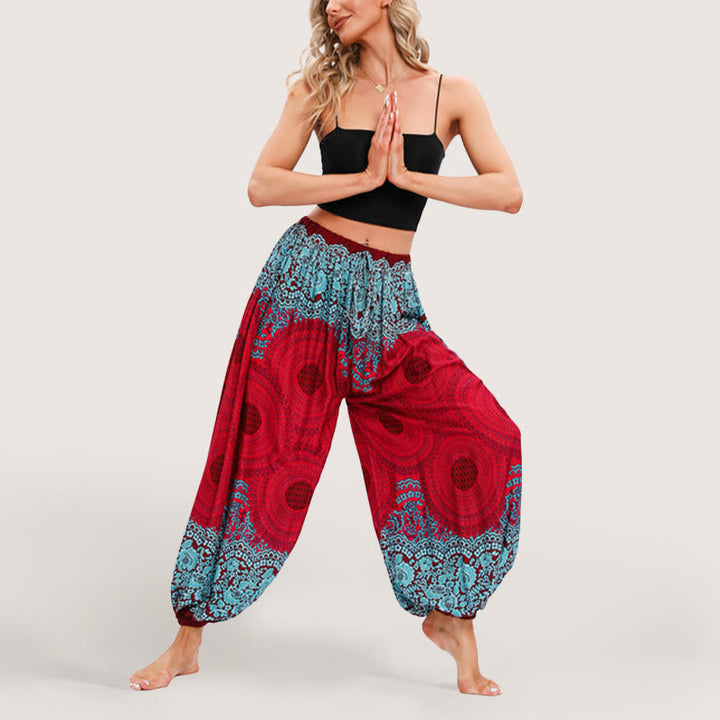 Pantalon sarouel à taille élastique Olivenorma Vibrant Boho Mandala pour femme