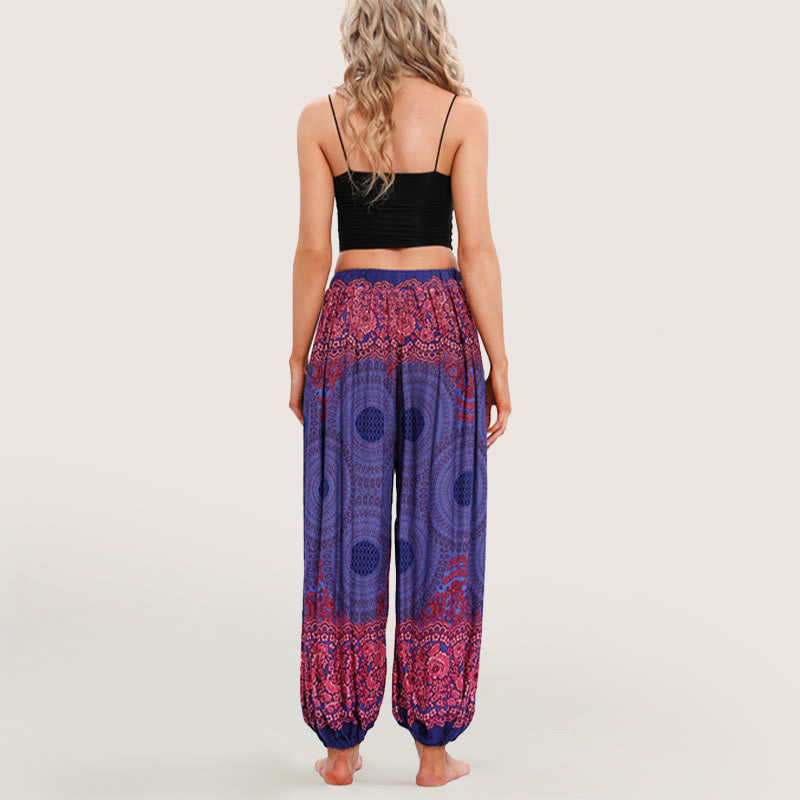Pantalon sarouel à taille élastique Olivenorma Vibrant Boho Mandala pour femme