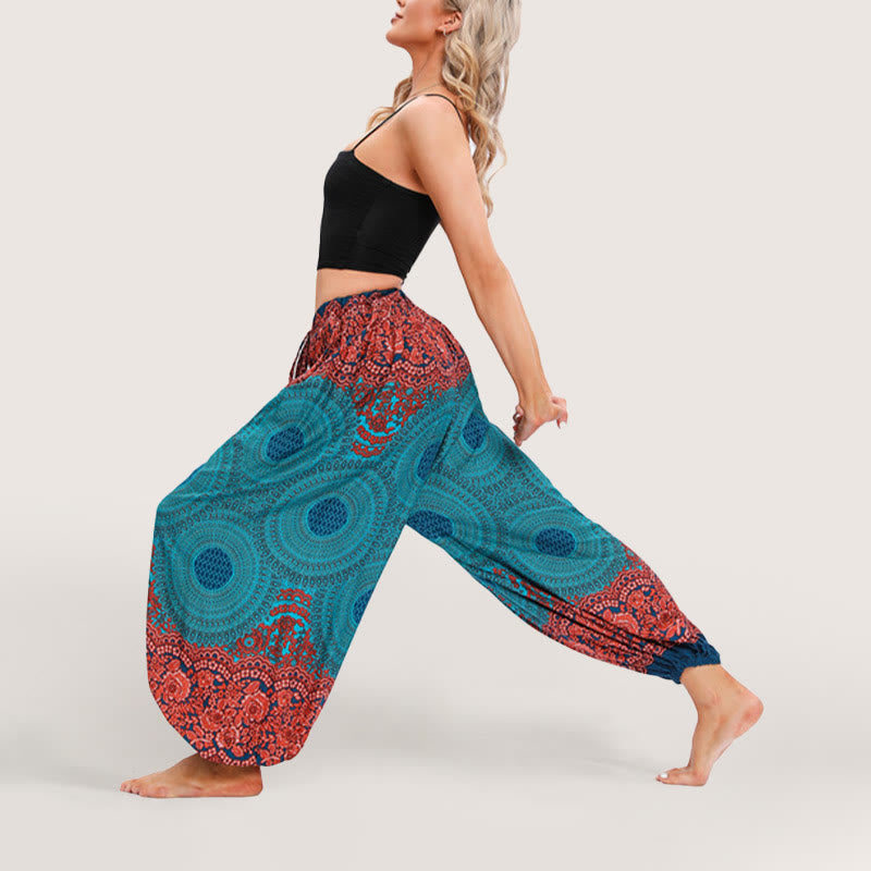 Pantalon sarouel à taille élastique Olivenorma Vibrant Boho Mandala pour femme