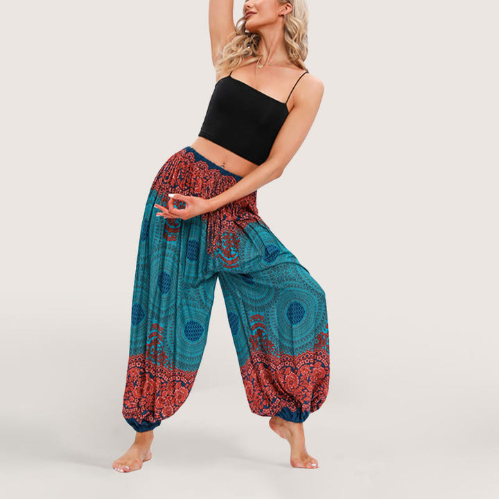 Pantalon sarouel à taille élastique Olivenorma Vibrant Boho Mandala pour femme
