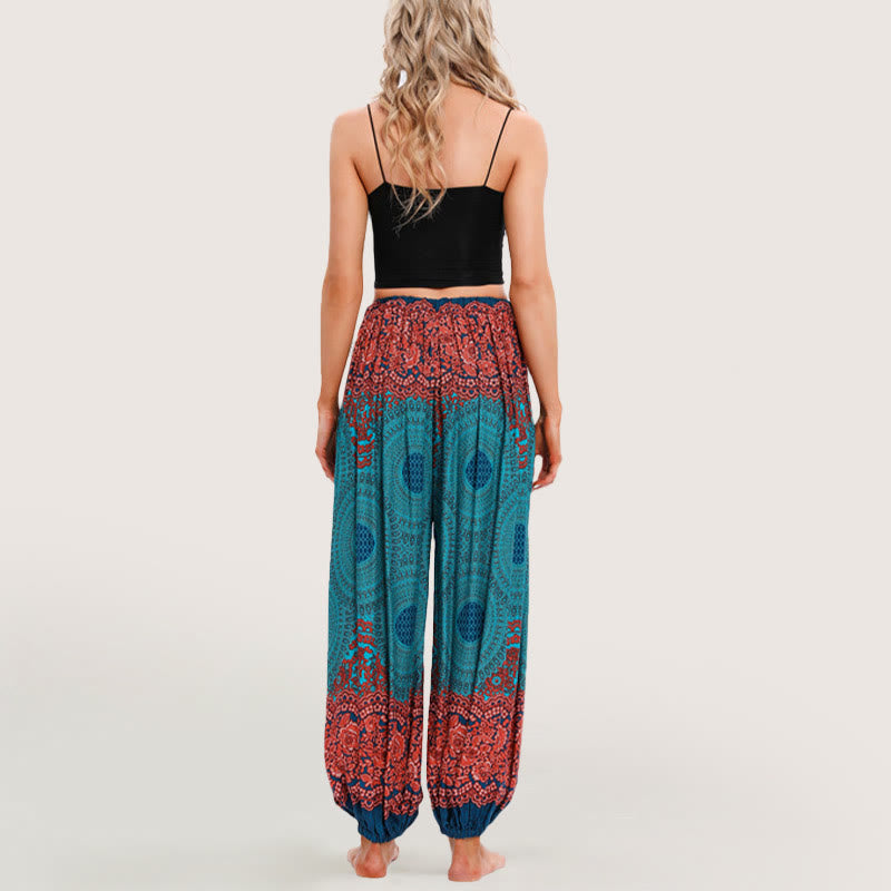 Pantalon sarouel à taille élastique Olivenorma Vibrant Boho Mandala pour femme