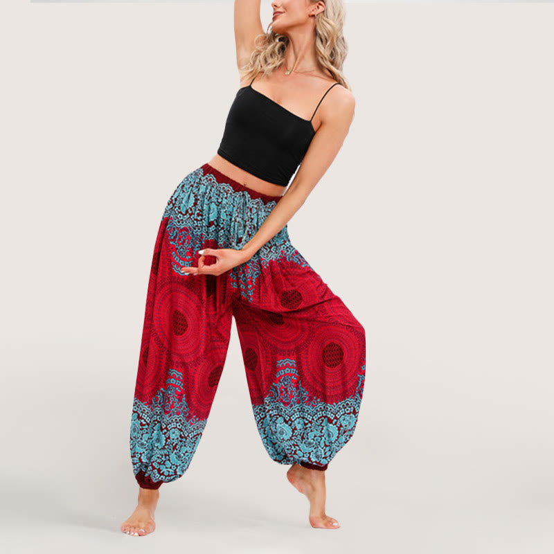 Pantalon sarouel à taille élastique Olivenorma Vibrant Boho Mandala pour femme