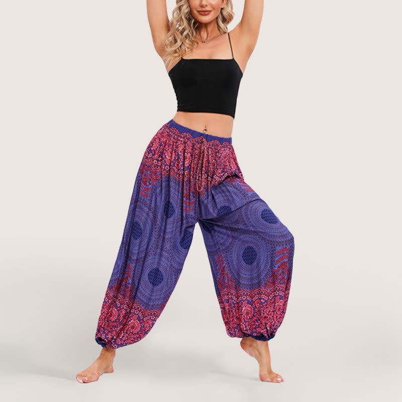 Pantalon sarouel à taille élastique Olivenorma Vibrant Boho Mandala pour femme